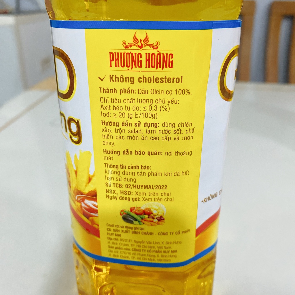 Combo 2 chai  dầu ăn thực vật Olein cọ 100%, Gold King Phượng Hoàng Cty Huy Mai. Date 24 tháng.