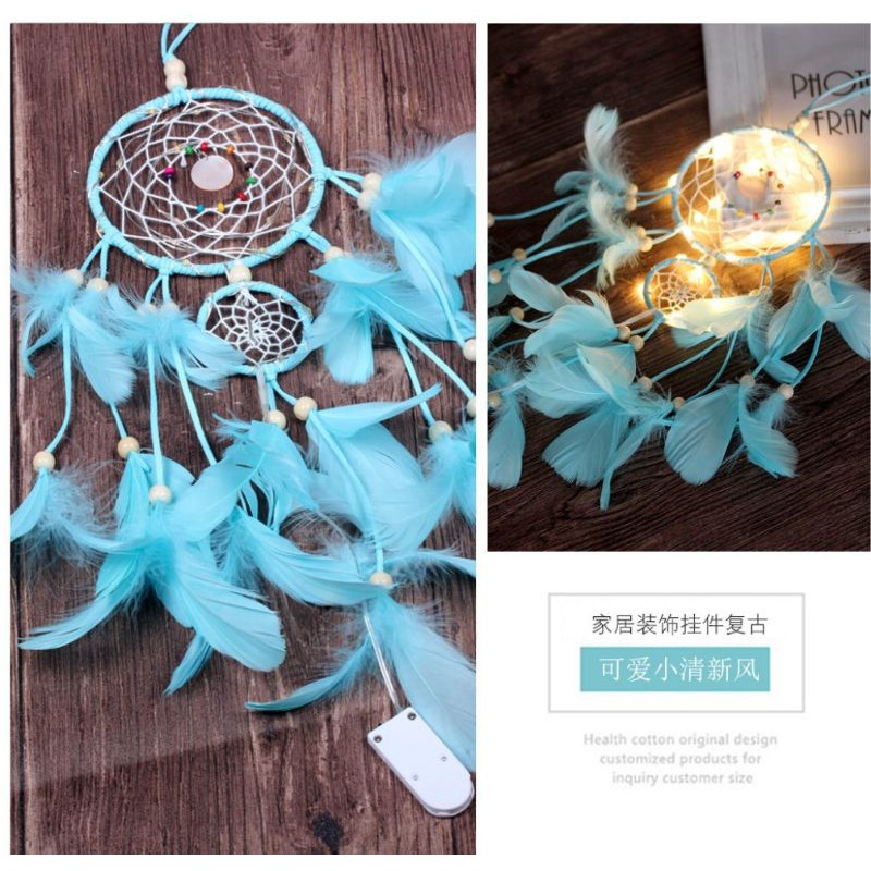 Dreamcatcher 2 tầng gắn lông vũ treo tường trang trí phòng ngủ, phòng khách, homestay