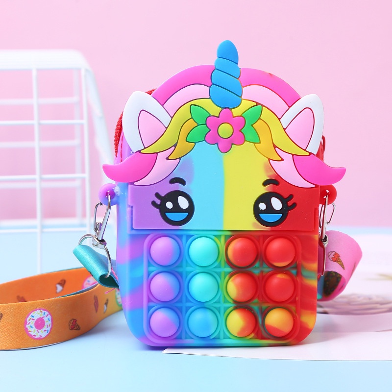 Túi Pop Đựng Đồ Chơi Bằng Silicone Hình Kỳ Lân Chống Áp Lực Cho Bé Gái
