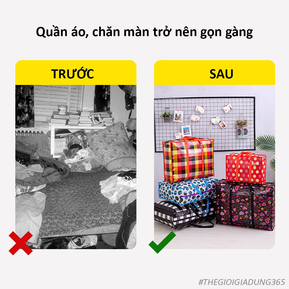 Túi Bạt Đựng Quần Áo Chăn Màn Đựng Đồ Size Lớn Nhỏ Đa Năng Chuyển Nhà Chống Nước Có Quai Xách Gọn Gàng