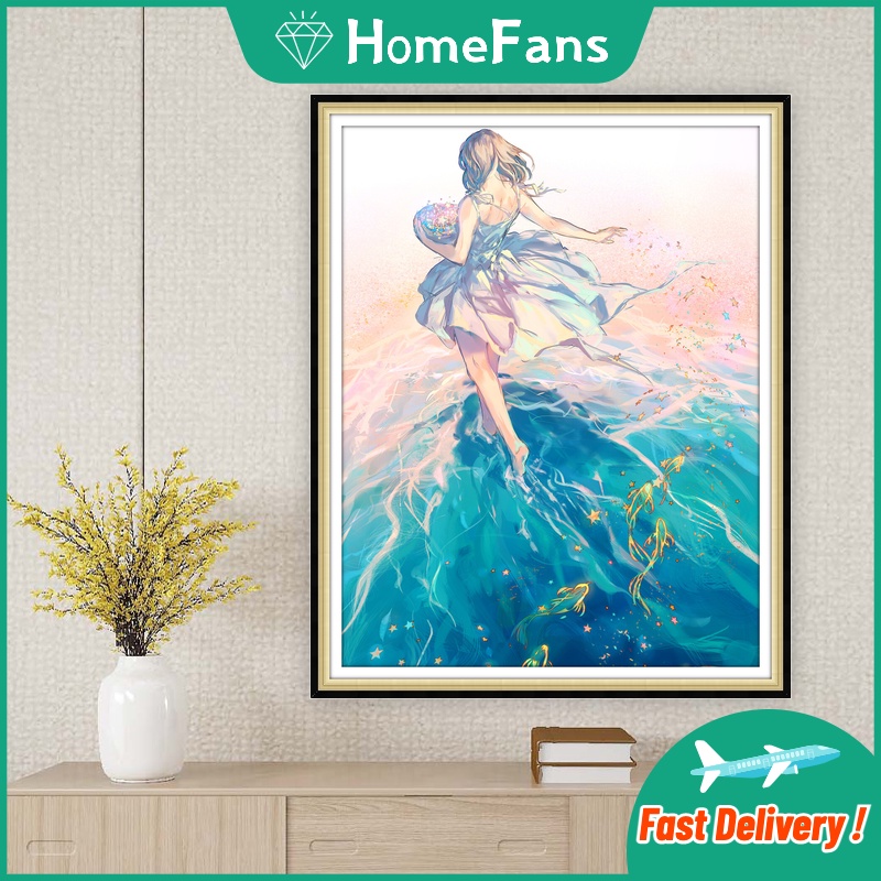 Bộ Tranh Đính Đá 5D Tự Làm 40x50cm Hình Cô Gái Và Cá Chép Đẹp Mắt