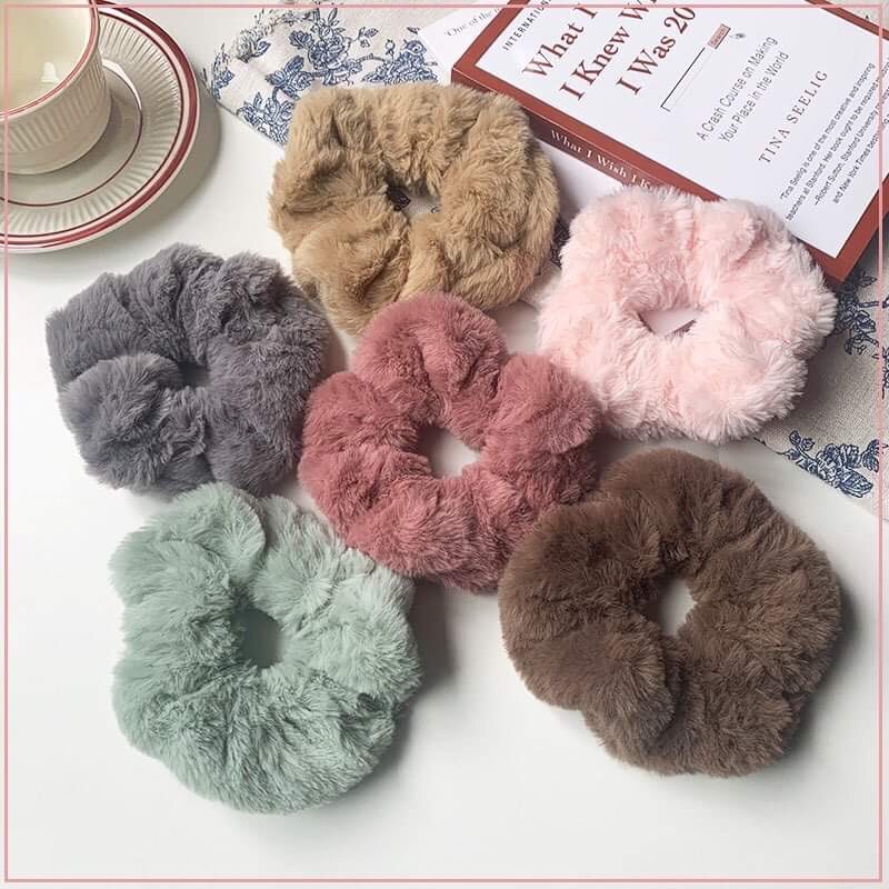 🧸Chun cột tóc scrunchies vải lông siêu to