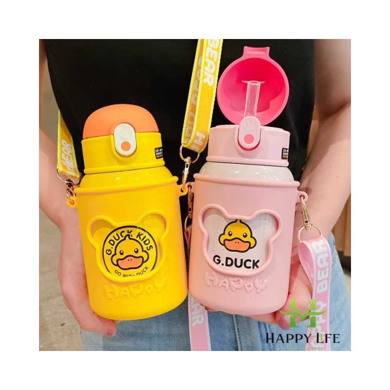 Bình giữ nhiệt cute cho bé, bình nước giữ nhiệt mini có ống hút cao cấp 500ml G.Duck - Happy Life 4U