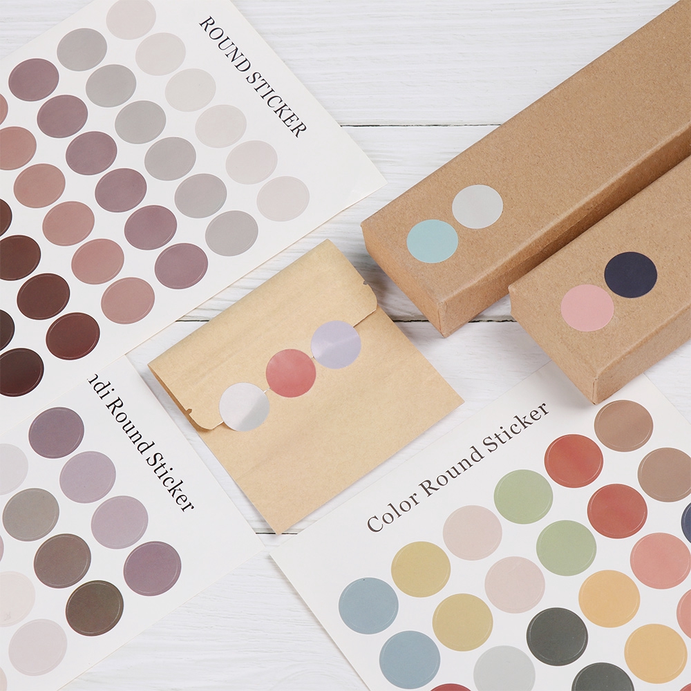 Set 1/5 tấm sticker hình tròn trơn màu trang trí sổ tay