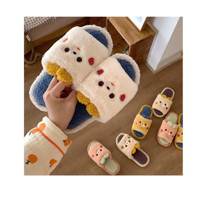 Dép bông hình thú hình gấu có tai đi trong nhà xinh xắn dễ thương