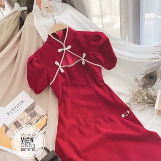 Bigsize Đầm nơ đỏ viền D683