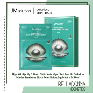 [CHÍNH HÃNG] Hộp 10 Mặt Nạ 3 Bước Chiết Xuất Ngọc Trai Đen JMsolution Marine Luminous Black Pearl Balancing Mask 30ml
