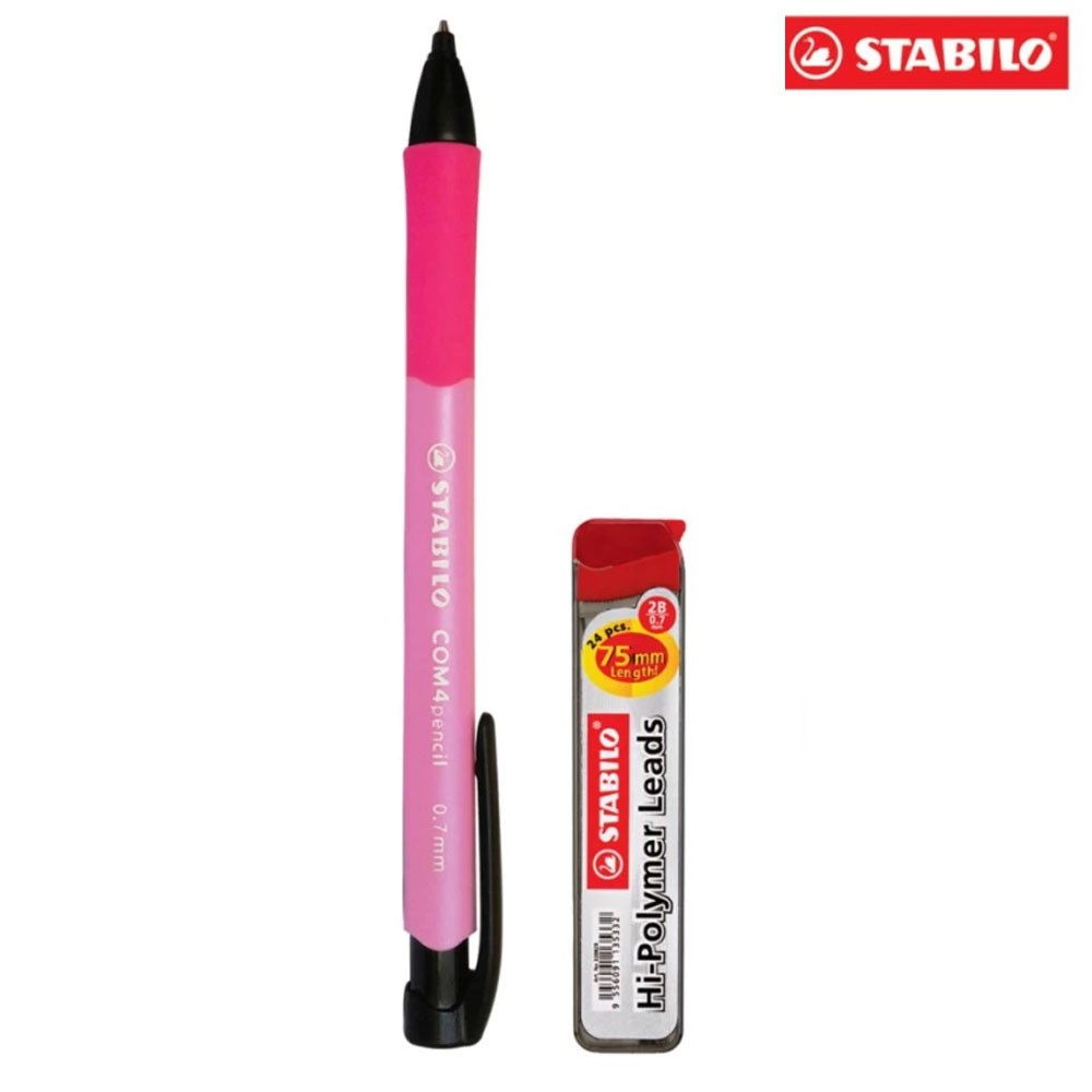 Hộp 10 bút chì bấm STABILO COM4pencil 0.7mm (hồng) + tuýp ruột PC3208R24-2B (MP6637/10R-PK)