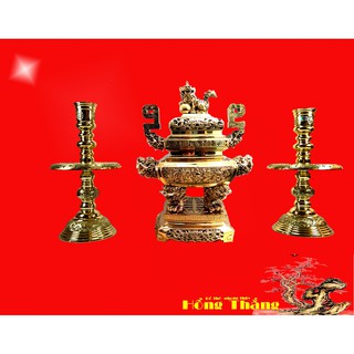 Bộ tam sự đỉnh đồng lư hương vuông số 4VT