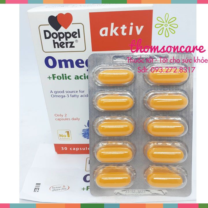 Aktiv Omega 3 - Chính hãng Doppel Herz nhập khẩu Đức - Hộp 30 viên bổ sung Omega, DHA, Acid Folic
