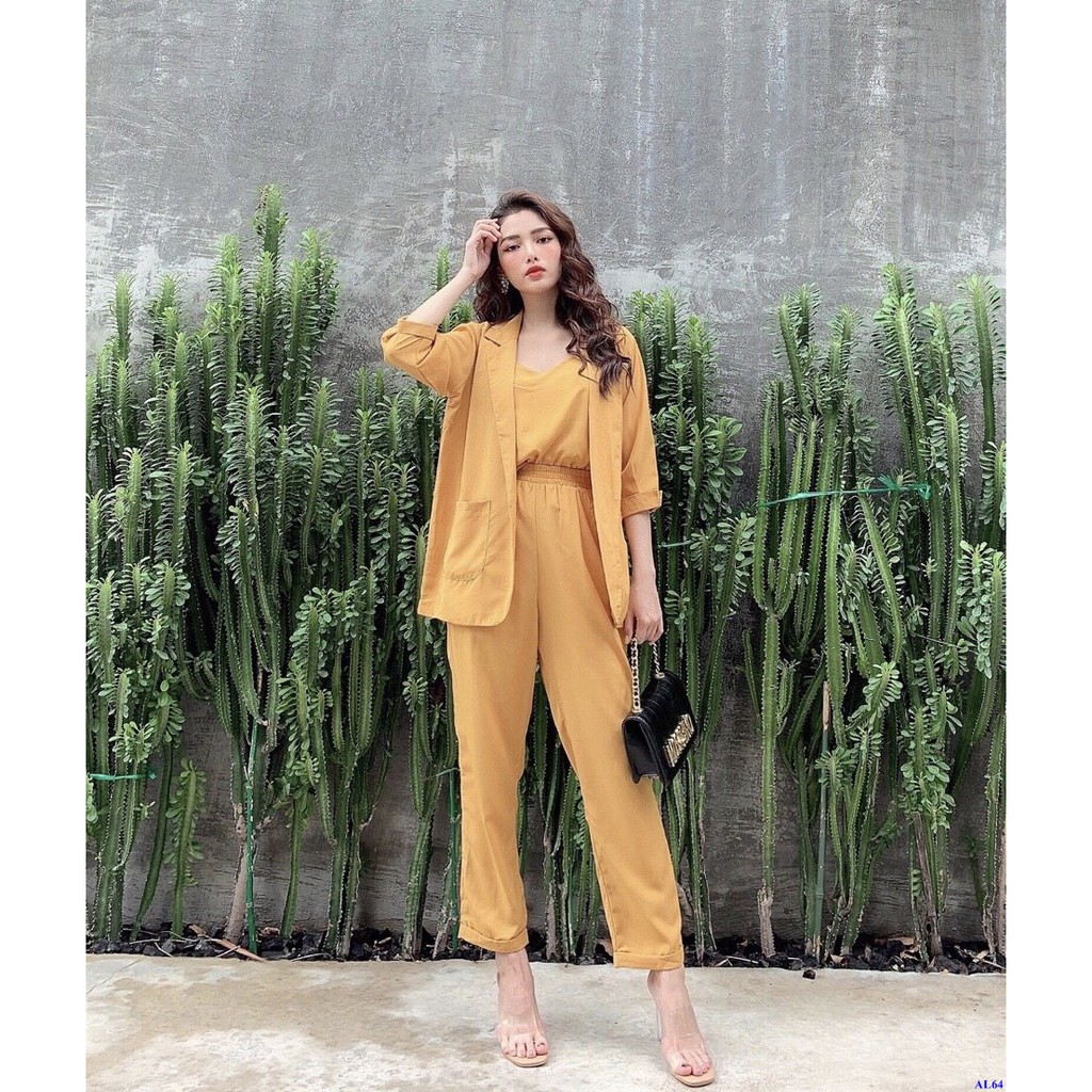 Set Bộ Kiểu Áo Khoác Vest Tay Lửng Quần Ống Rộng