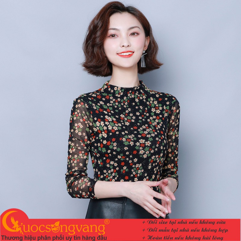 Áo thun lưới in hoa nhí áo kiểu co giãn GLA303 Cuocsongvang