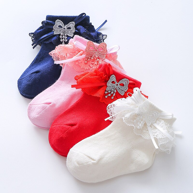 Vớ Cotton Mềm Mại Phối Ren Thắt Nơ Dành Cho Bé Gái