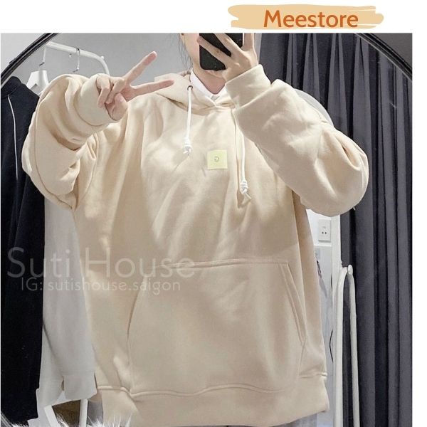 Áo Hoodie Chữ G Mee Nữ- Sweater nỉ dáng rộng tay bồng trơn 2 màu Đen|Be phong cách Hàn Quốc siêu xinh