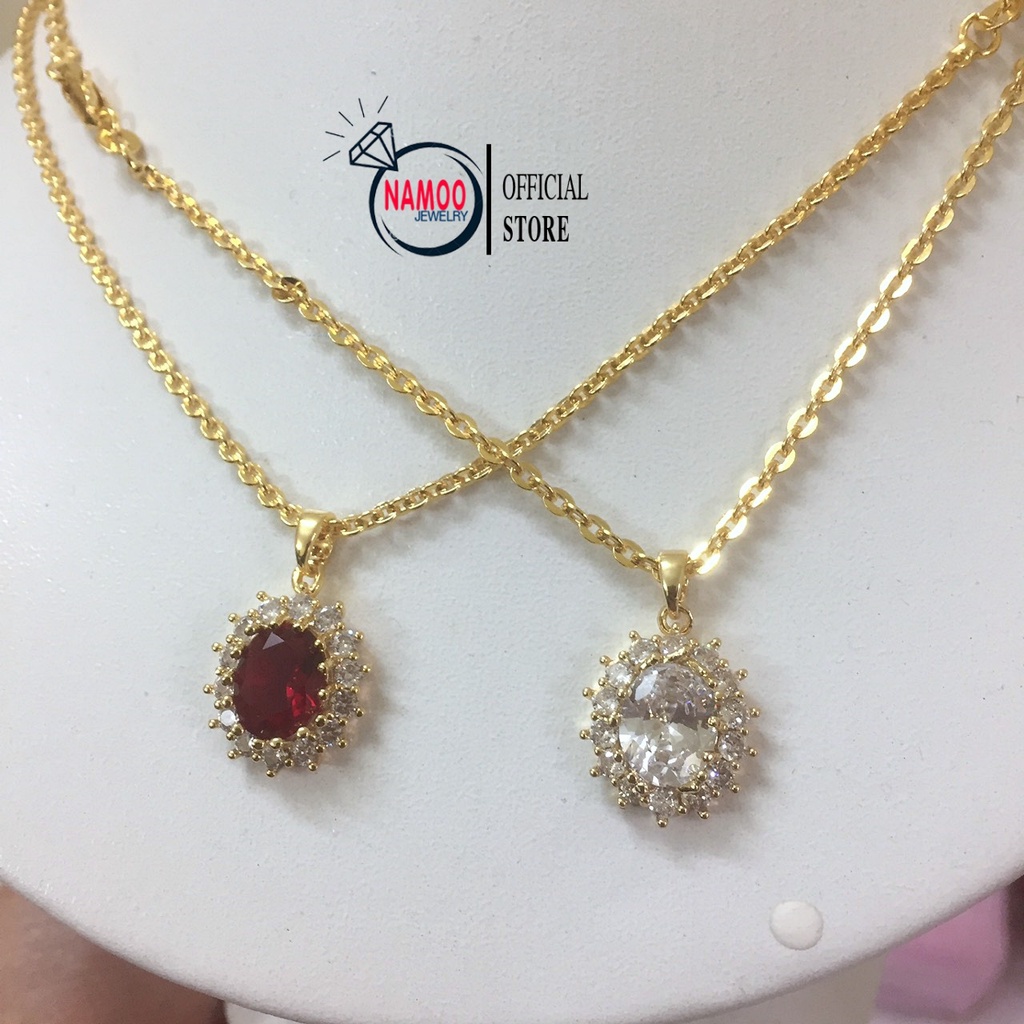Vòng Cổ Nữ Đính Đá Nhiều Màu , Mặt Dây Chuyền Mạ Vàng Cao Cấp V504 Namoo Jewelry