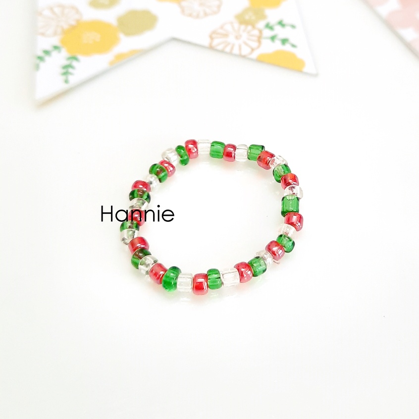 Nhẫn nữ hạt cườm trong - Nhẫn dành cho nữ handmade đơn giản (Xanh biển/Cam/Xanh lá/Đỏ)