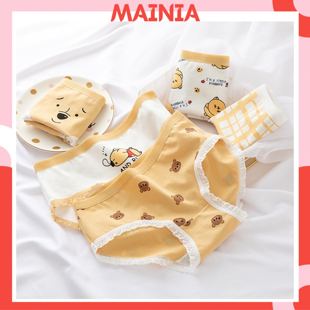 [Có Bigsize] Quần Lót Nữ Cotton Màu Vàng Họa Tiết Gấu Quần Chíp Cotton Dễ Thương Xinh Xắn Mainia Shop