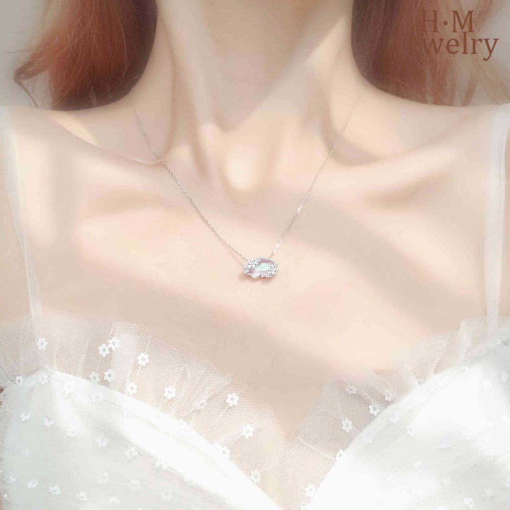 Vòng cổ Bạc S925 Mặt Kính Hình Đám Mây Mưa Nhiều Màu Sắc Thời Trang