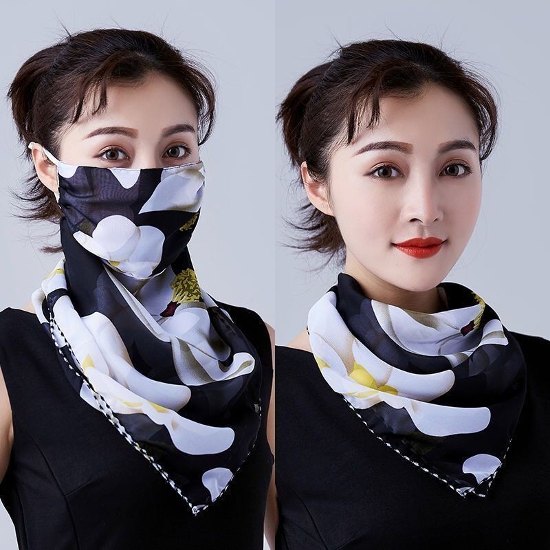 Ice silk sunscreen mask summer thin female bib neck guard veil cycling cover face breathable anti-ultraviolet ear-hanging mask