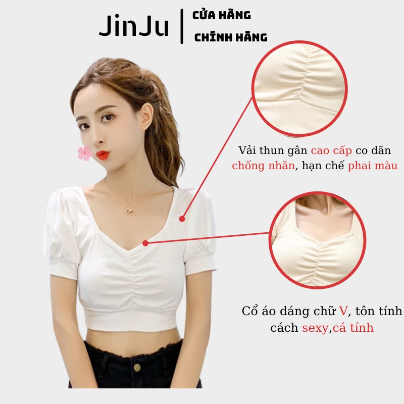 Áo croptop ôm, áo croptop tay ngắn hàng quảng châu cao cấp,chất vải thun gân dày, không nhăn, không phai màu- JinJu | BigBuy360 - bigbuy360.vn