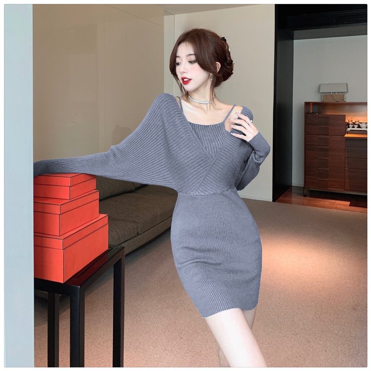 ZHELIHANGFEI Đầm Nữ Giả Hai Lớp Tay Dài Thời Trang Quyến Rũ