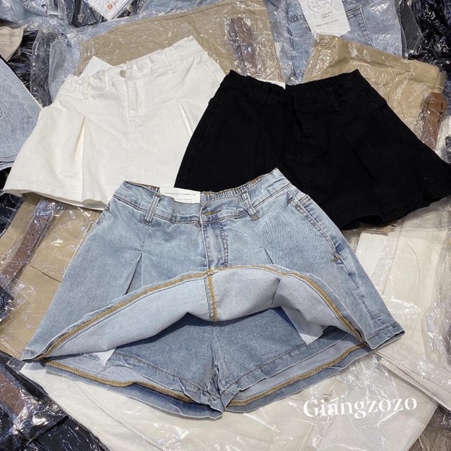 CHÂN VÁY JEANS XẾP LY KÈM QUÂN