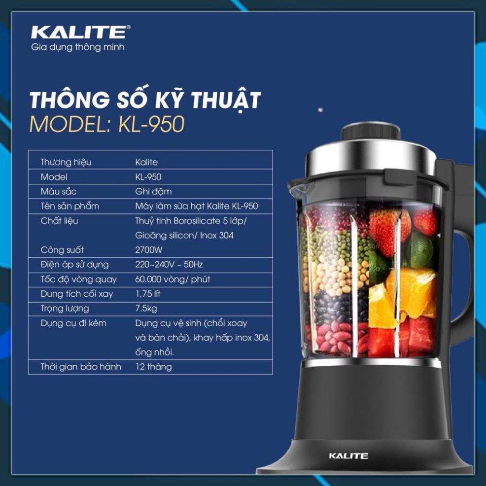 Máy làm sữa hạt đa năng Kalite KL 950, công suất 2700W, 1,75L, nắp cảm biến chống trào- Chính hãng BH 12 tháng