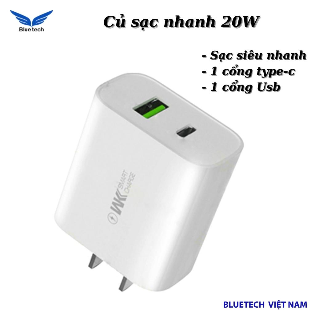 Củ sạc nhanh 20W 2 cổng sạc nhanh PD 20W - QC3.0 20w Chính Hãng WP-U53 Bảo Hành 12 Tháng - Bluetech