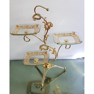 ĐĨA THỦY TINH 3 TẦNG ĐỰNG HOA QUẢ,BÁNH KẸO