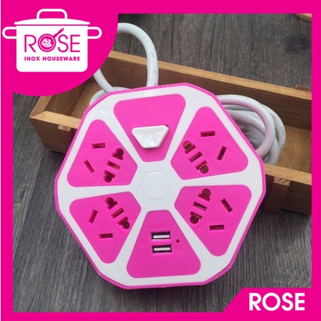 Ổ CẮM ĐIỆN ĐA NĂNG HÌNH TRÁI CAM LỤC GIÁC NHIỀU MÀU CÓ CÔNG TẮC GỒM 4 LỖ CẮM ĐIỆN VÀ 2 CỔNG USB, PHÍCH CẮM