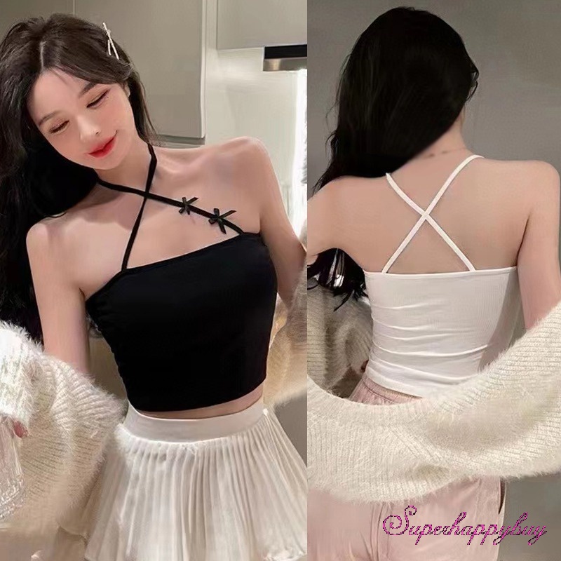 Áo Kiểu Cổ Yếm Phối Nơ Có Miếng Đệm Ngực Cá Tính Cho Nữ