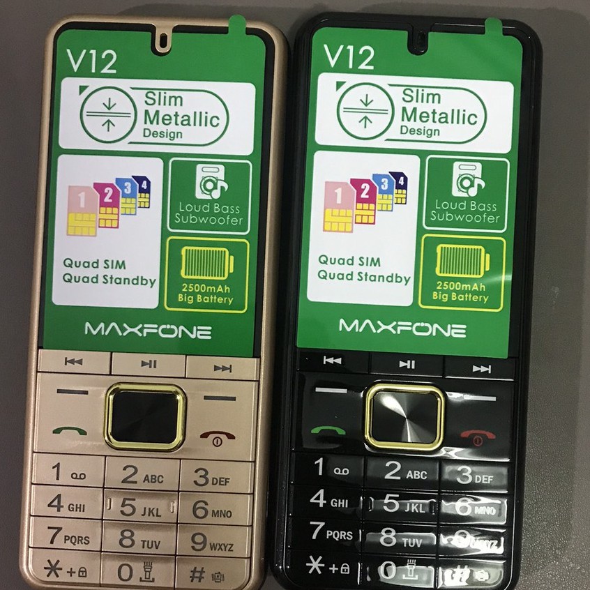 Điện Thoai Maxfone V6 ,V12 4 sim Full Box Bàn phím to Bảo Hành 12 tháng