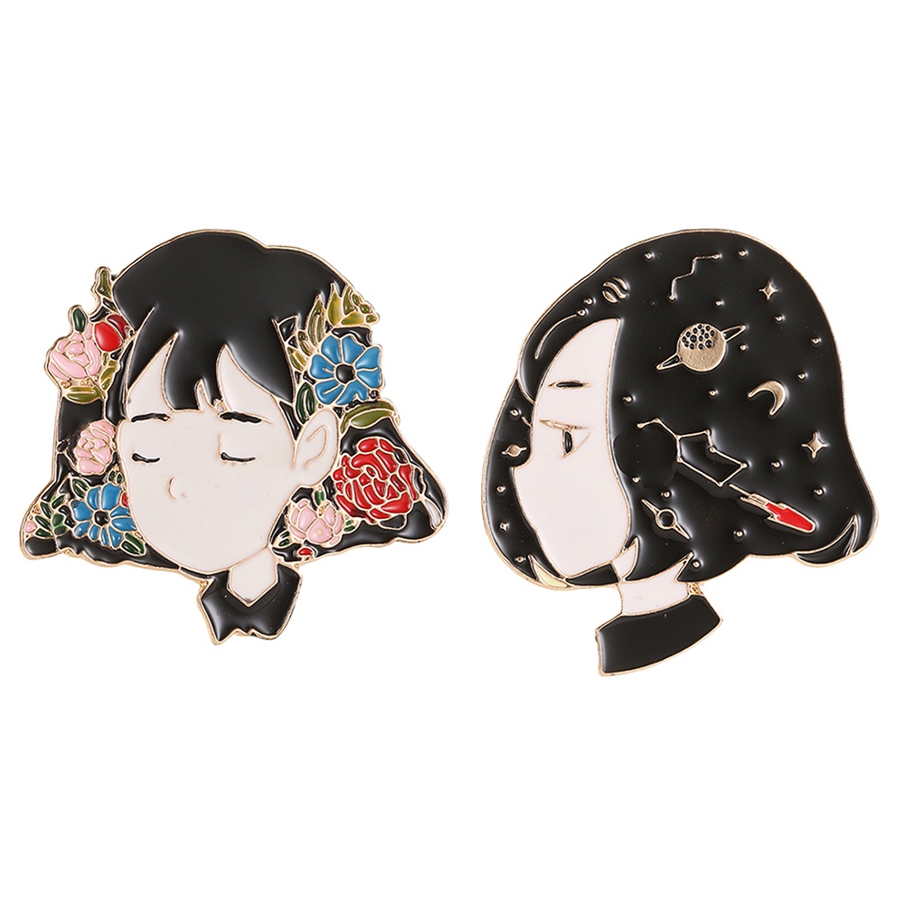 YOML✔Cartoon Girl Portrait Enamel Brooch Pin Jeans Coat Shawl Jewelry Decoration