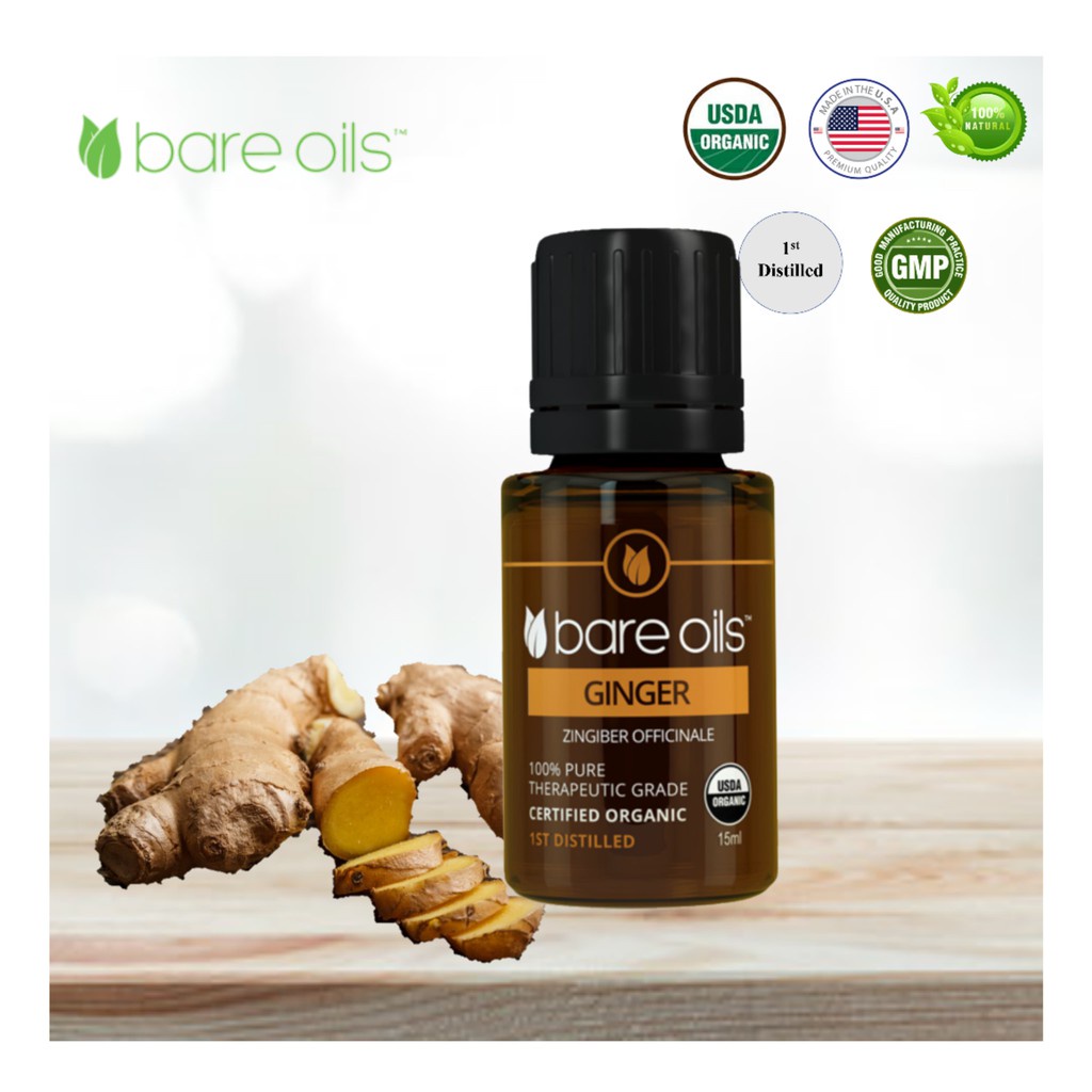 [MADE IN USA] Tinh dầu Gừng - Ginger Essential Oil (Tinh dầu hữu cơ Bare Oils - USDA Organic) 15ml