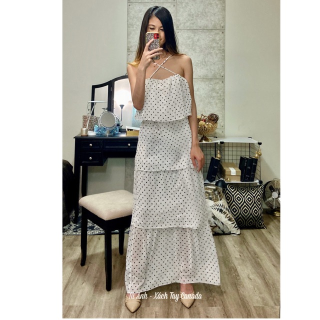 Váy/Đầm Maxi Trắng H&M Size XS (Rất Rộng) - Tiered Maxi Dress