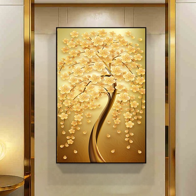 Tranh treo tường phòng khách Bức Hoa Mai Vàng Phú Quý có khung tặng kèm đinh gắn tường/ tranh phòng ngủ/ quà tặng tết