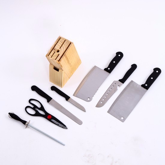 Bộ dao làm bếp hợp kim inox 7 món tặng kèm hộp đựng bằng gỗ .