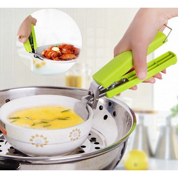 Kẹp gắp đồ chống nóng inox cán nhựa xanh