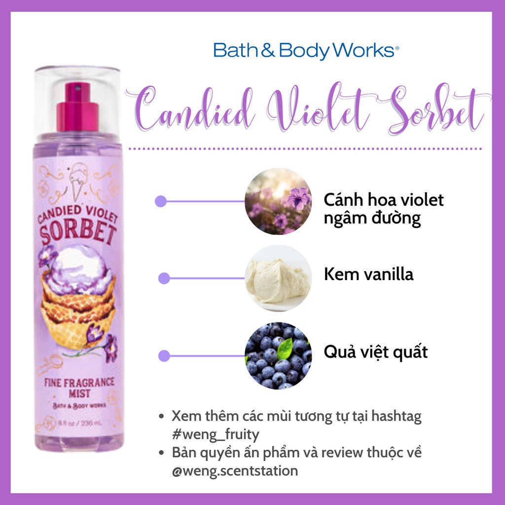 Xịt thơm toàn thân Bath & Body Works mùi Candied Violet Sorbet