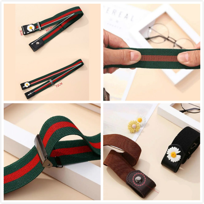 Thắt lưng da co giãn màu trơn thời trang năng động cho nữ thắt lưng canvas Thắt lưng giấu đường may họa tiết hoa cúc cho nữ với 5 màu tùy chọn