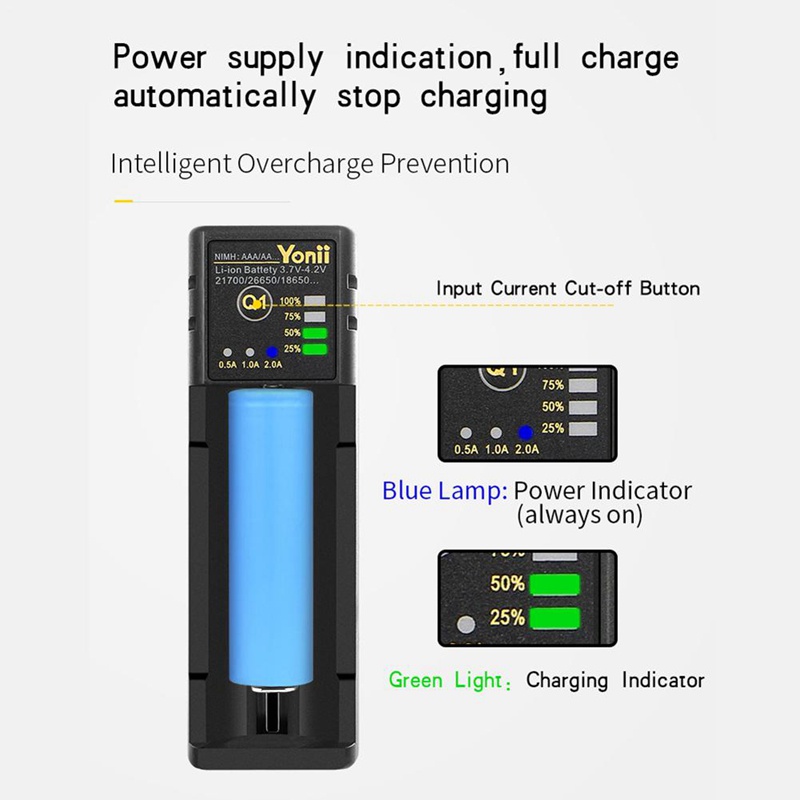Bộ sạc pin 18650 26650 Usb Bộ sạc pin Lithium một khe cắm