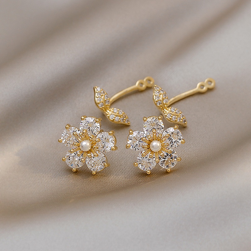 Bông tai mạ bạc 925 hình bông hoa đính đá/ngọc trai giả thời trang cho nữ