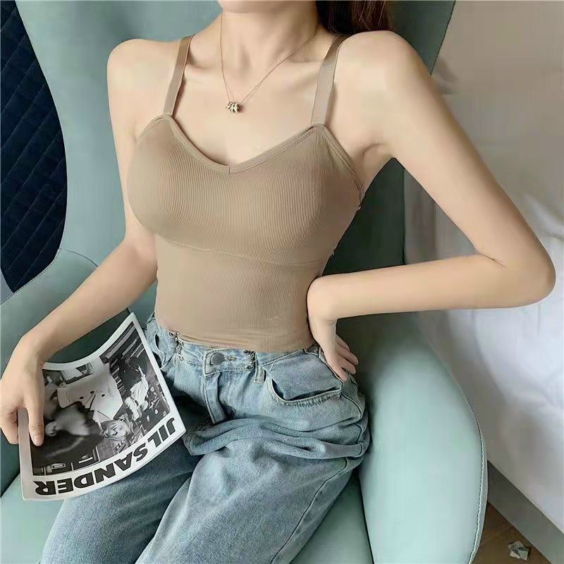 Áo bra nữ 2 dây gân tăm dáng ngắn có mút nâng ngực dây bản to điều chỉnh