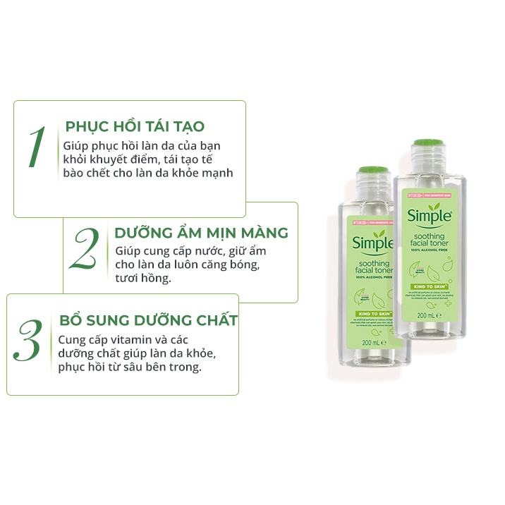 Nước Hoa Hồng Simple 200ml Soothing Facial Toner Simple cân bằng ẩm cho da P0346