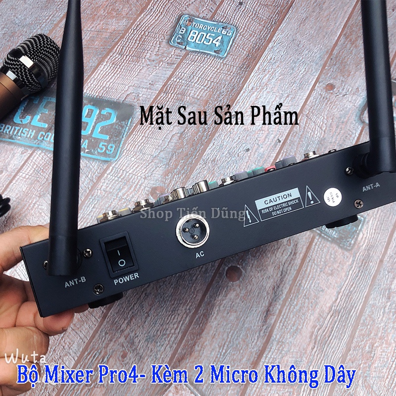 Bộ Mixer Pro4 Bản Nâng Cấp Của Mixer F4 và Mixer G4 Đi Kèm 2 Micro Không Dây, Pro-4 Hỗ Trợ Bluetooth USB  Karaoke live