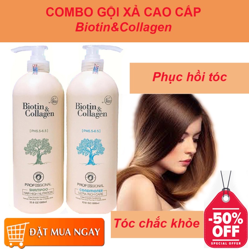 Cặp 2 Dầu gội xả phục hồi và kích thích mọc tóc Biotin &amp; Collagen loại chuẩn