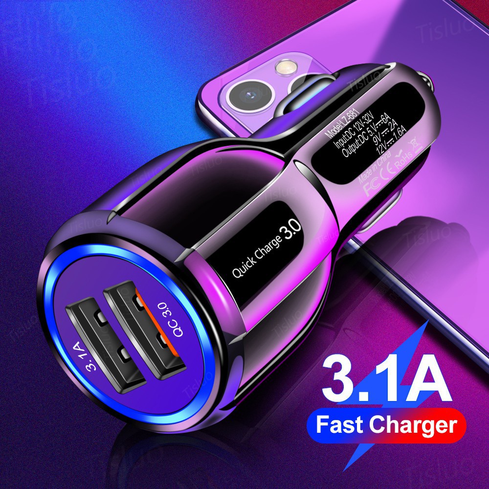 Tẩu Sạc Điện Thoại Nhanh 2 Cổng USB 3.0 12V 24V QC3.0 Cho Xe Hơi