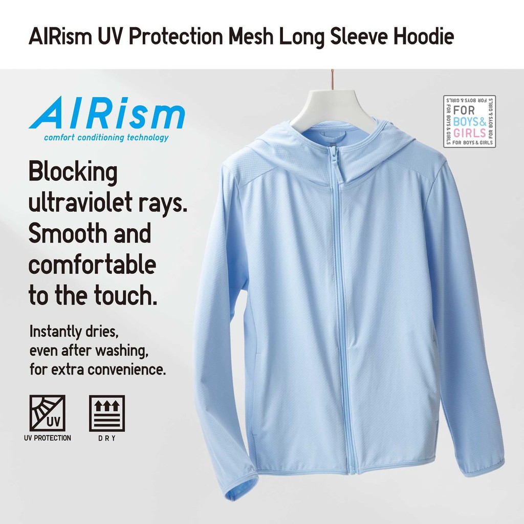Áo chống nắng trẻ em AIRism UV - Áo hoodie chống UV vải mắt lưới (UNIQLO Nhật chính hãng)