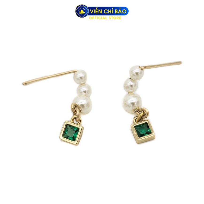 Bông tai bạc nữ hình chuỗi cầu vuông xanh lá chất liệu bạc 925 thời trang phụ kiện trang sức Viễn Chí Bảo B400108