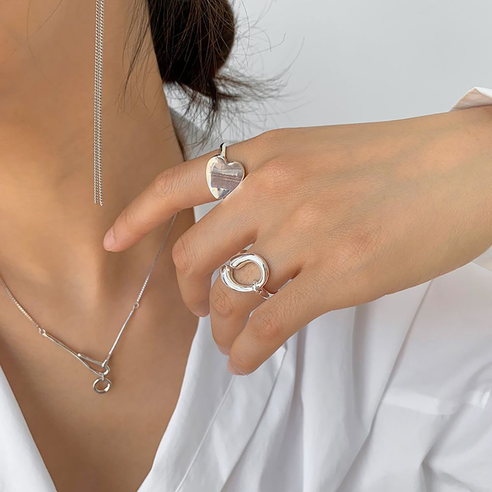 Nhẫn Kim Loại Hở Hình Trái Tim Phong Cách Hàn Quốc Cổ Điển Thời Trang Cho Nữ